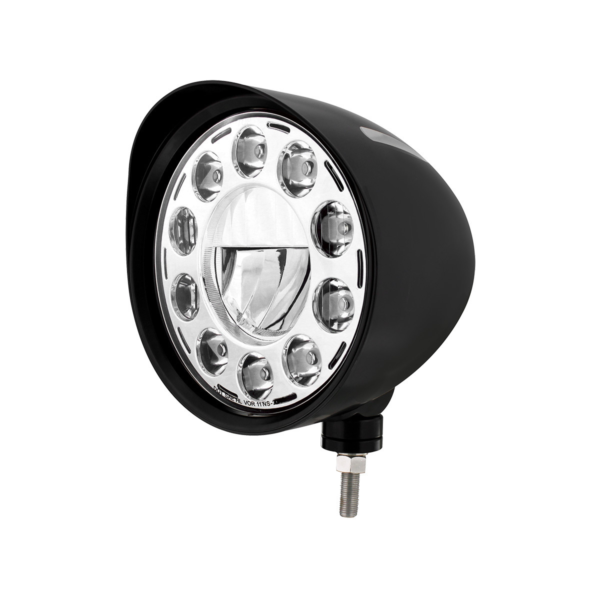 Black "Billet" Style Groove Headlight With Visor 11 LED Bulb - Chrome - Thumbnail 6