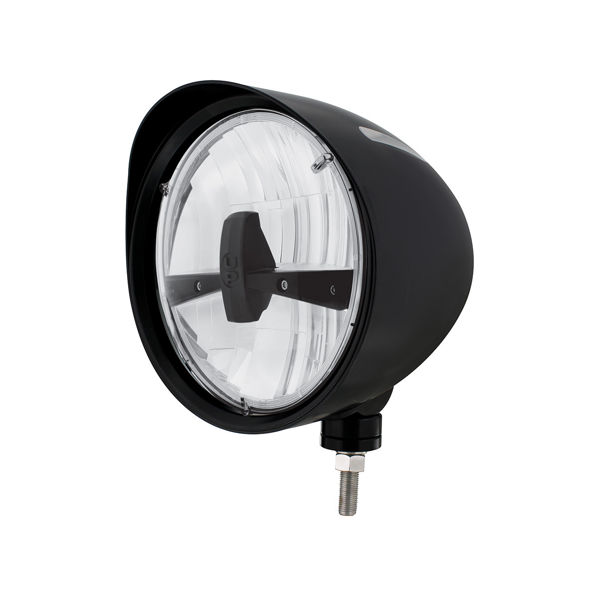 Black "Billet" Style Groove Headlight With Visor 5 LED Bulb - Blackout - Thumbnail 6