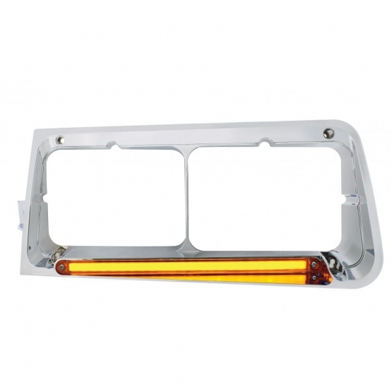 24 LED Headlight Bezel With GloLight For 1989-2009 Freightliner FLD - Driver - Amber Lens