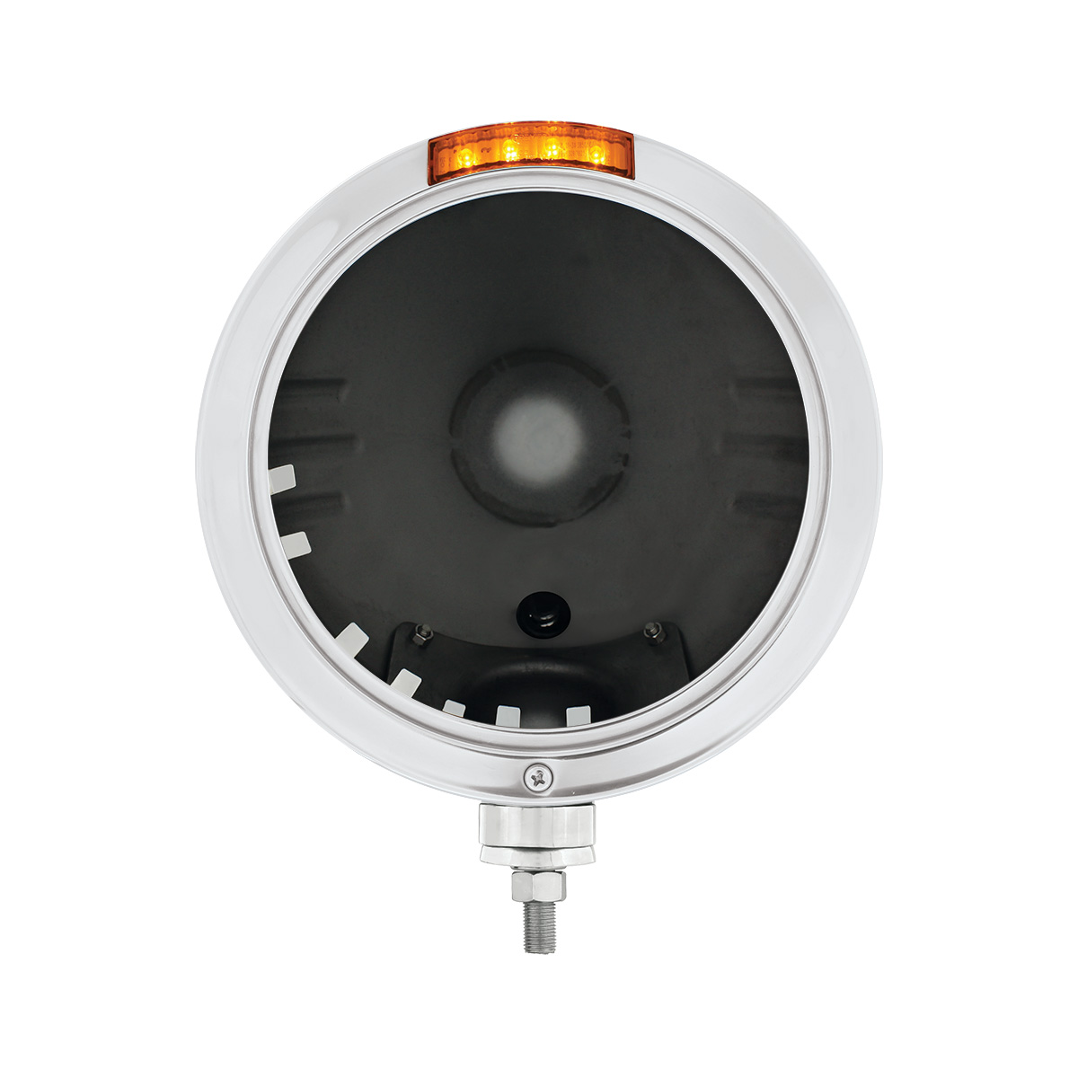 Stainless Steel Bullet Embossed Stripe Headlight No Bulb With LED Signal - Amber Lens - Thumbnail 2