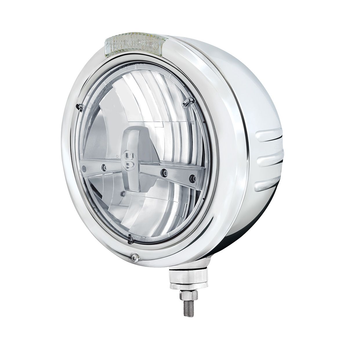 Stainless Steel Classic Embossed Stripe Headlight 5 LED Bulb & Dual Mode LED Signal-Clear Lens