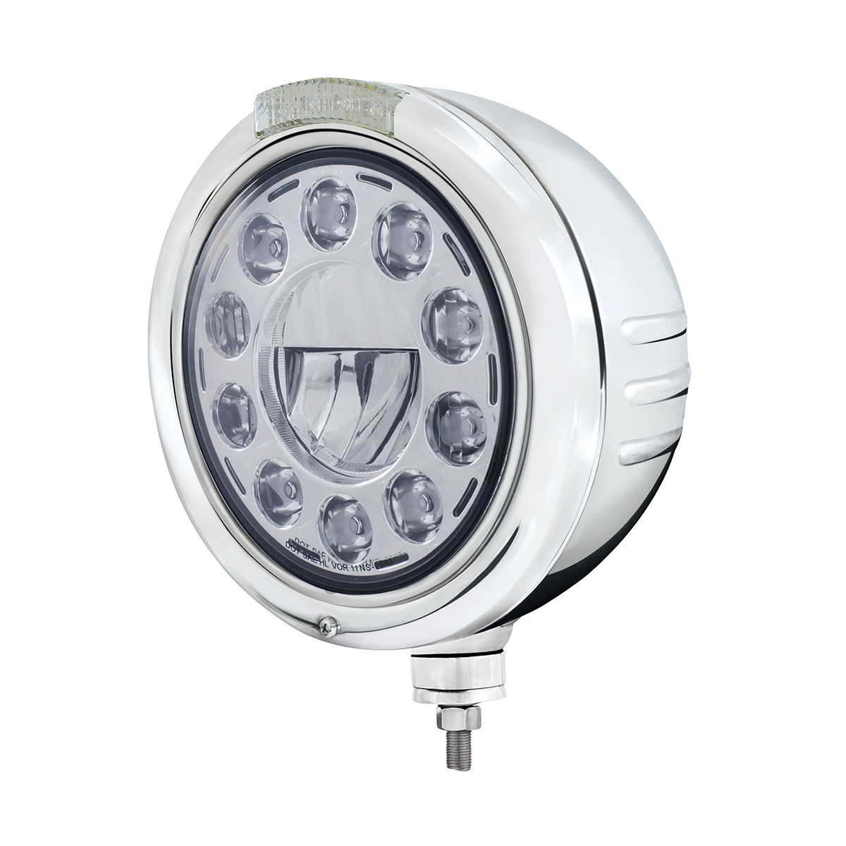 Stainless Steel Classic Embossed Stripe Headlight 11 LED Bulb & Dual Mode LED Signal - Clear Lens - Thumbnail 3