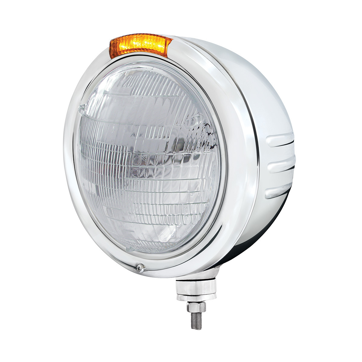 Stainless Steel Classic Embossed Stripe Headlight 6014 & Dual Mode LED Signal - Amber Lens - Thumbnail 3