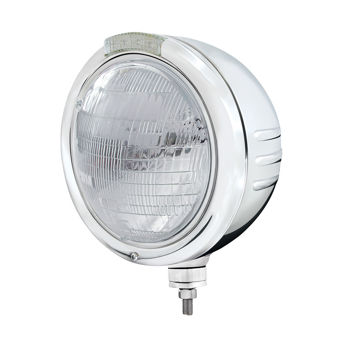 Stainless Steel Classic Embossed Stripe Headlight 6014 & Dual Mode LED Signal - Clear Lens - Thumbnail 3