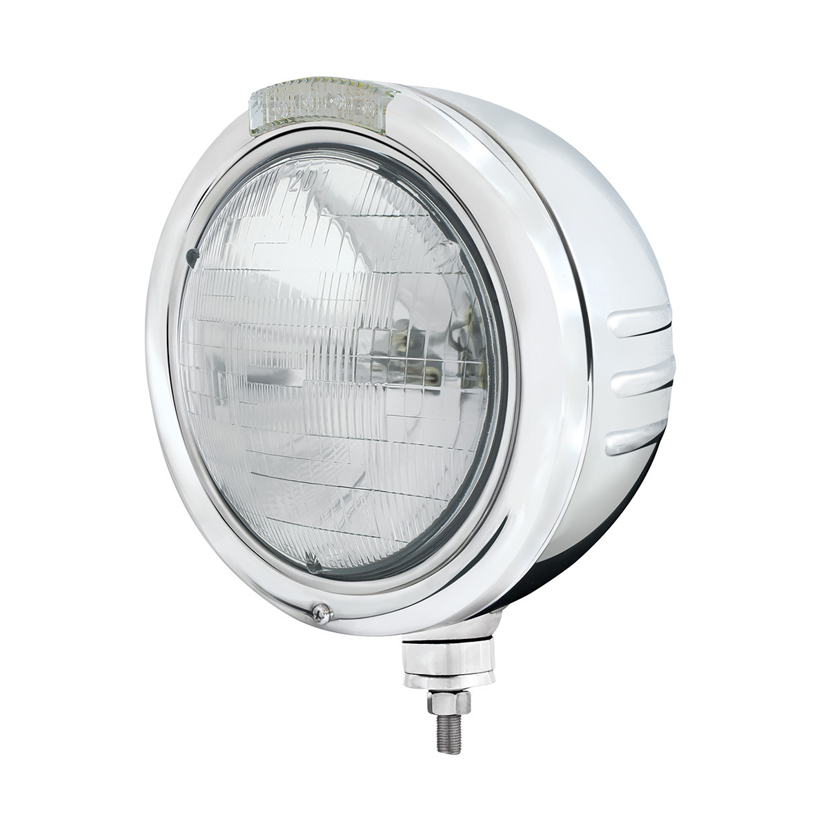Stainless Steel Classic Embossed Stripe Headlight H6024 & Dual Mode LED Signal-Clear Lens - Thumbnail 3