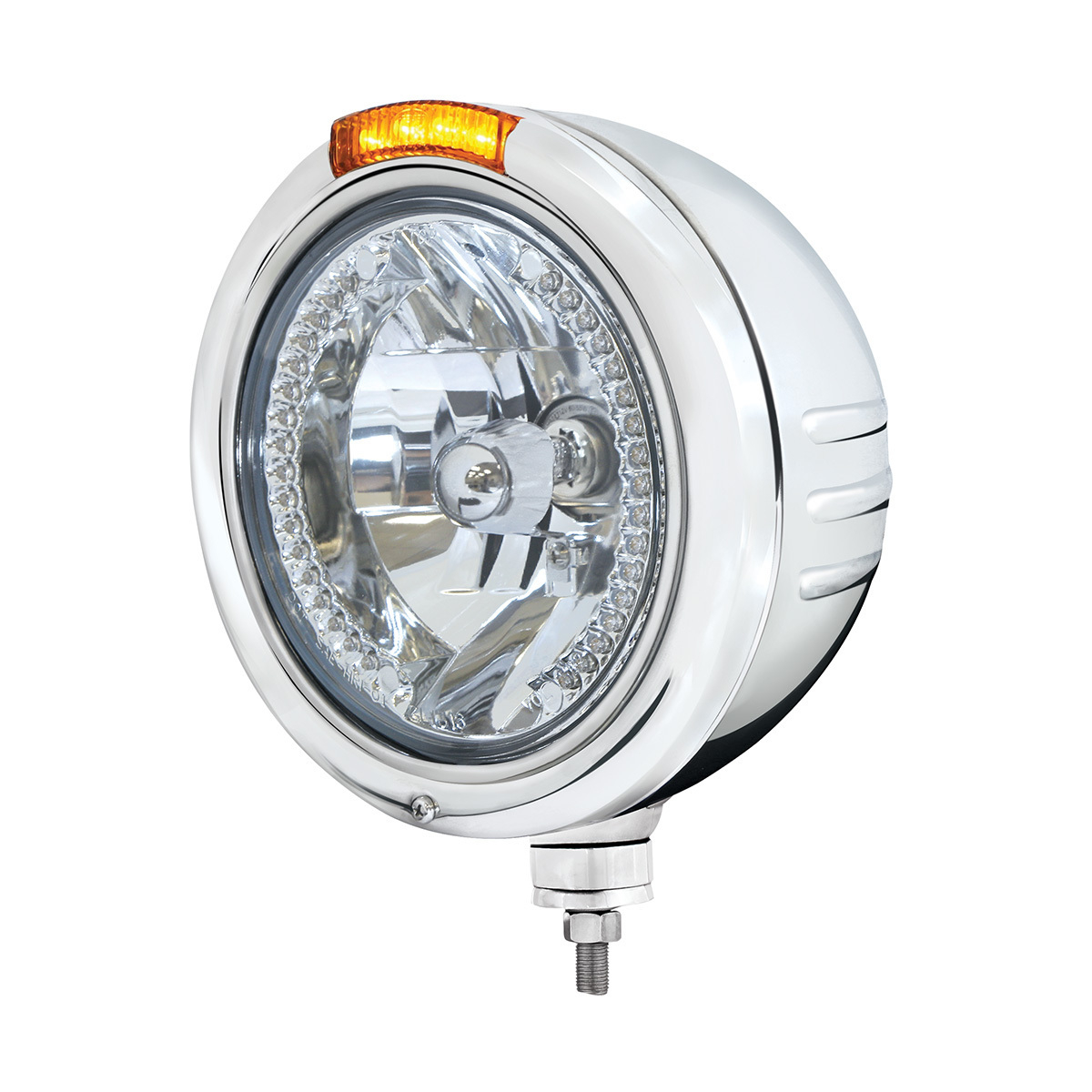SS Classic Embossed Stripe Headlight H4 With White LED & Dual Mode LED Signal -Amber Lens - Thumbnail 3