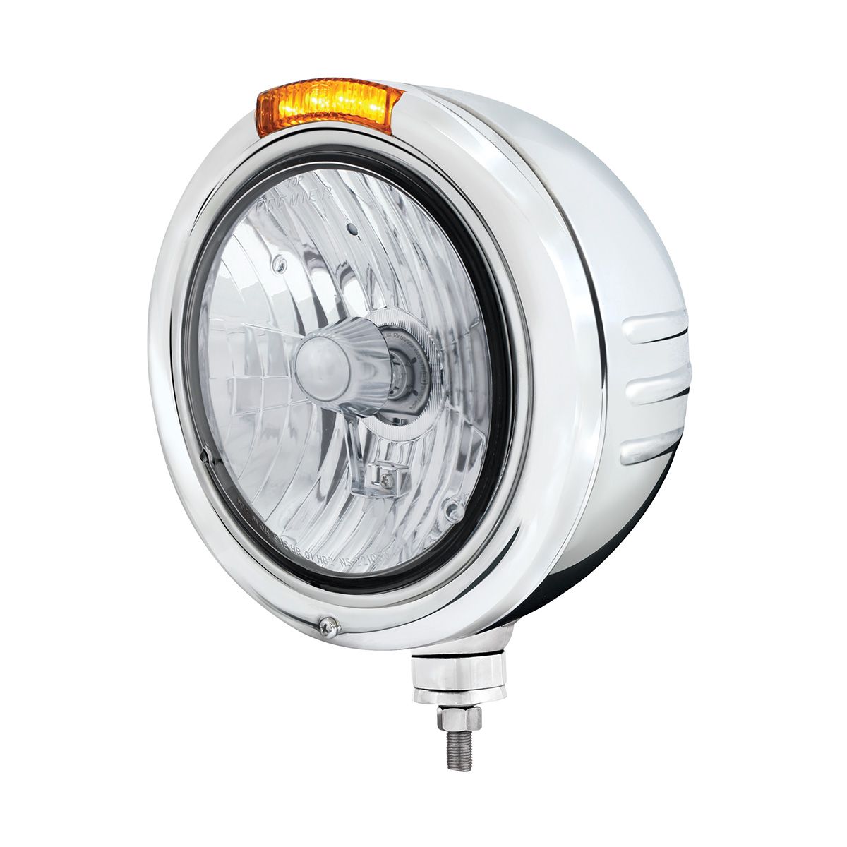Stainless Steel Classic Embossed Stripe Headlight Crystal H4 & Dual Mode LED Signal-Amber Lens