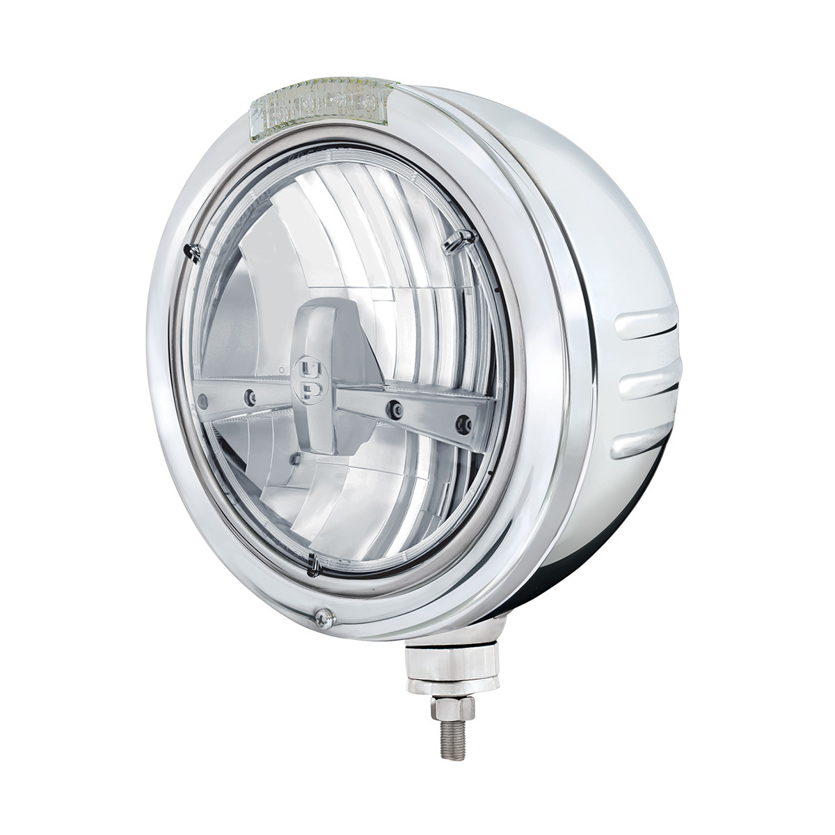 Stainless Steel Bullet Embossed Stripe Headlight 5 LED Bulb & Dual Mode LED Signal - Clear Lens - Thumbnail 3