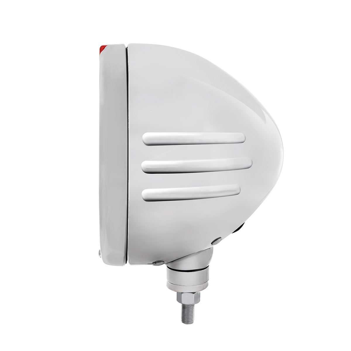 Stainless Steel Bullet Embossed Stripe Headlight H4 With White LED & Dual Mode LED Signal - Amber Lens - Thumbnail 2