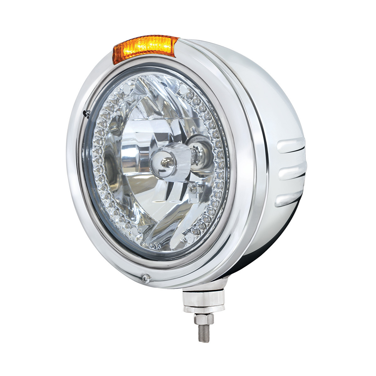 Stainless Steel Bullet Embossed Stripe Headlight H4 With White LED & Dual Mode LED Signal - Amber Lens - Thumbnail 3