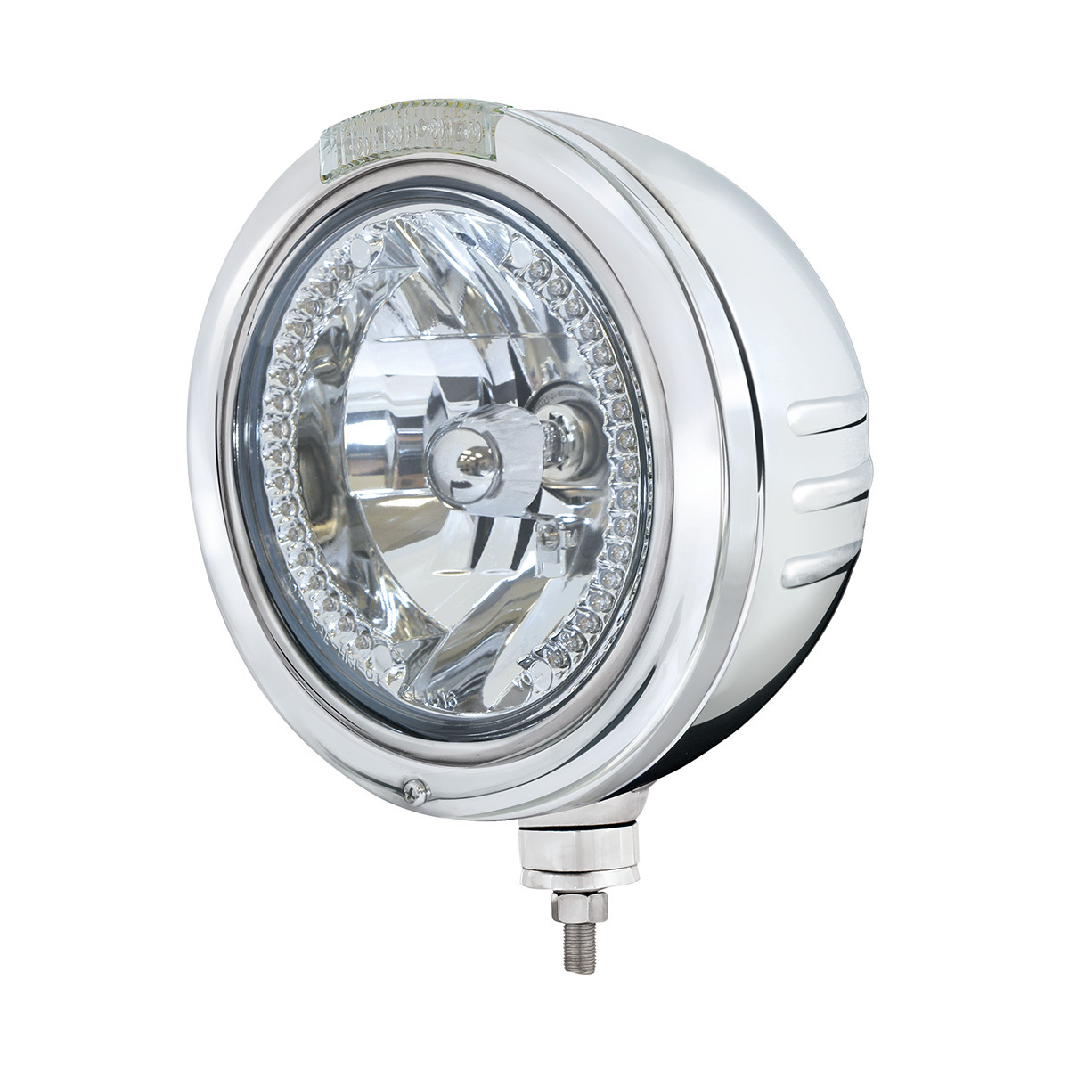 Stainless Steel Bullet Embossed Stripe Headlight H4 With White LED & Dual Mode LED Signal - Clear Lens - Thumbnail 3