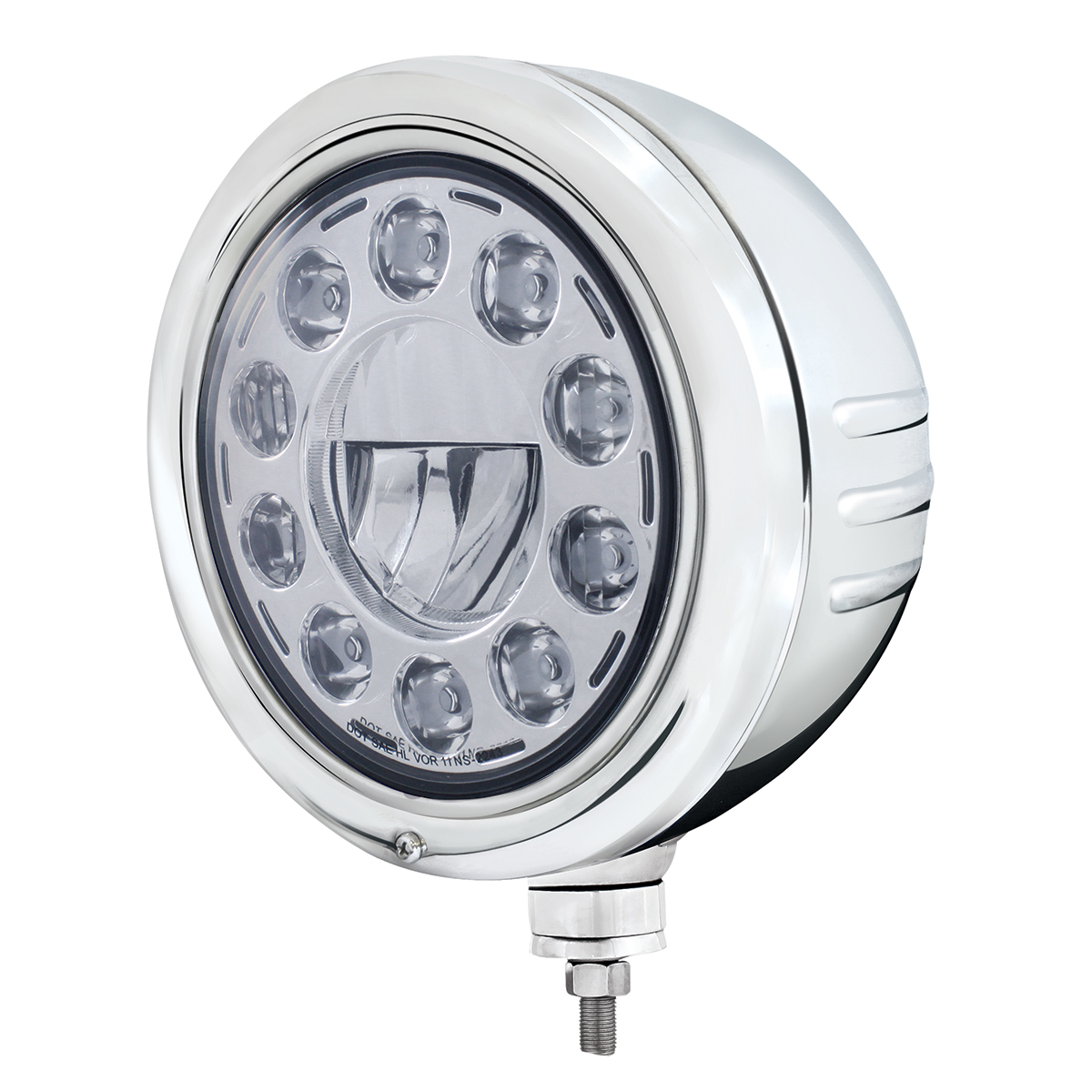 Stainless Classic Embossed Stripe Headlight Housing With 11 LED Crystal 7" Round Headlight - Thumbnail 3
