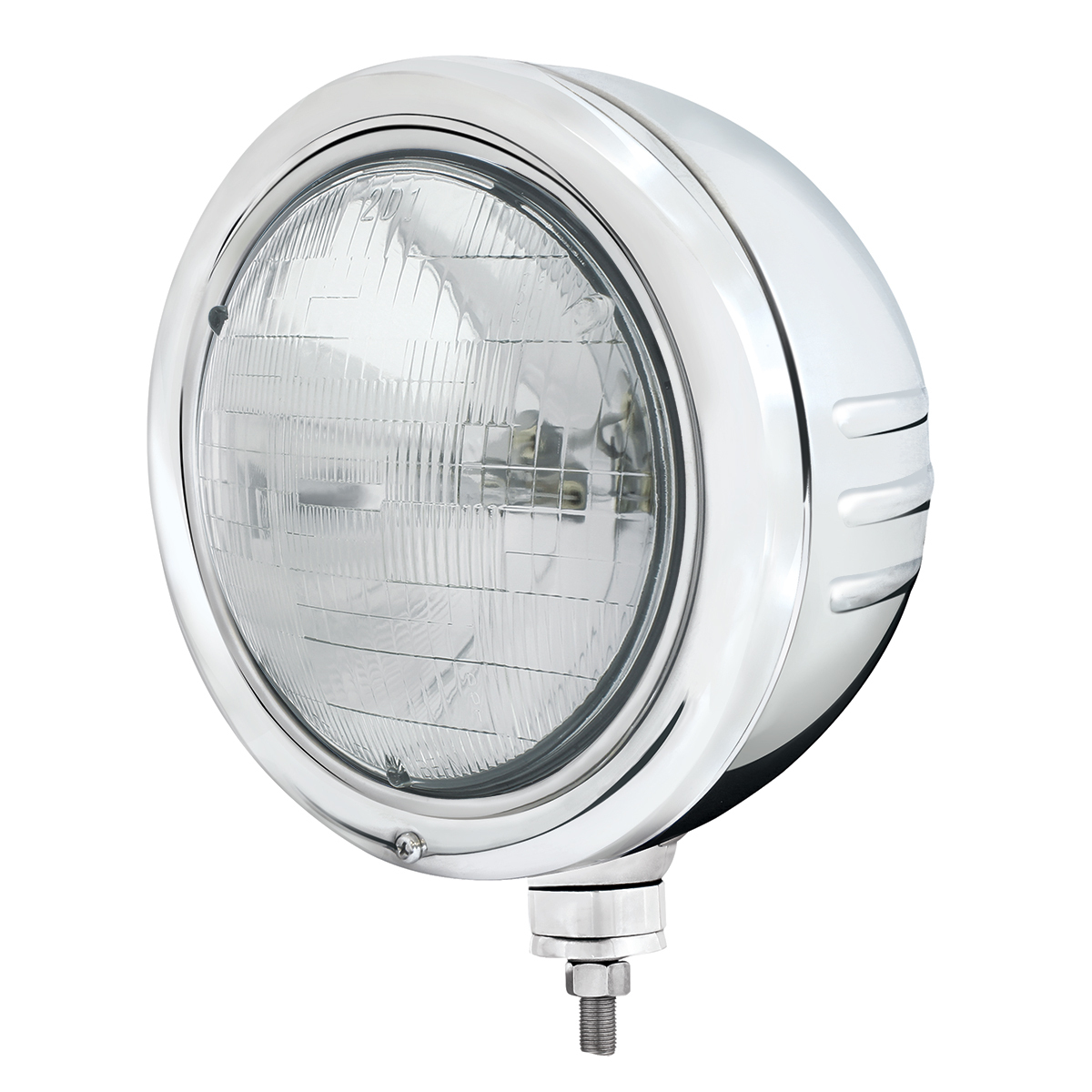 Stainless Classic Embossed Stripe Headlight Housing With H6024 Halogen Headlight - Thumbnail 3