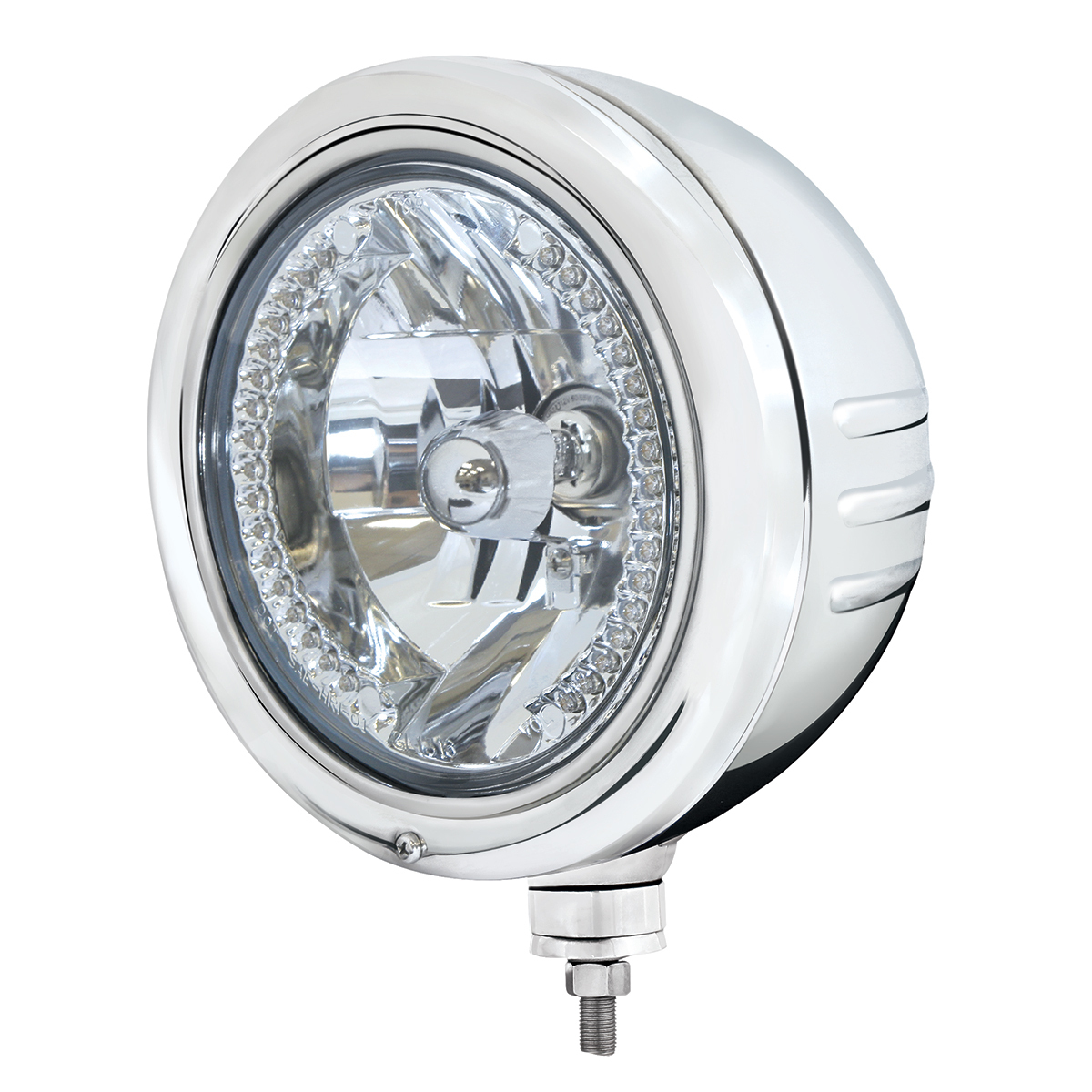 Stainless Classic Embossed Stripe Headlight Housing With 34 White LED Crystal Halogen Headlight - Thumbnail 3