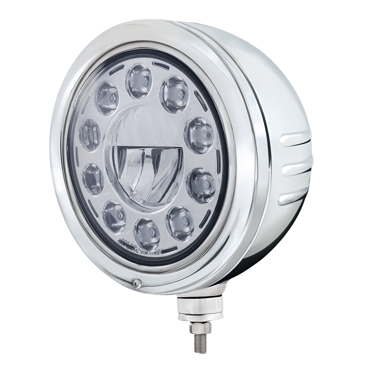 Stainless Bullet Embossed Stripe Headlight Housing With 11 LED Crystal 7" Round Headlight - Thumbnail 3