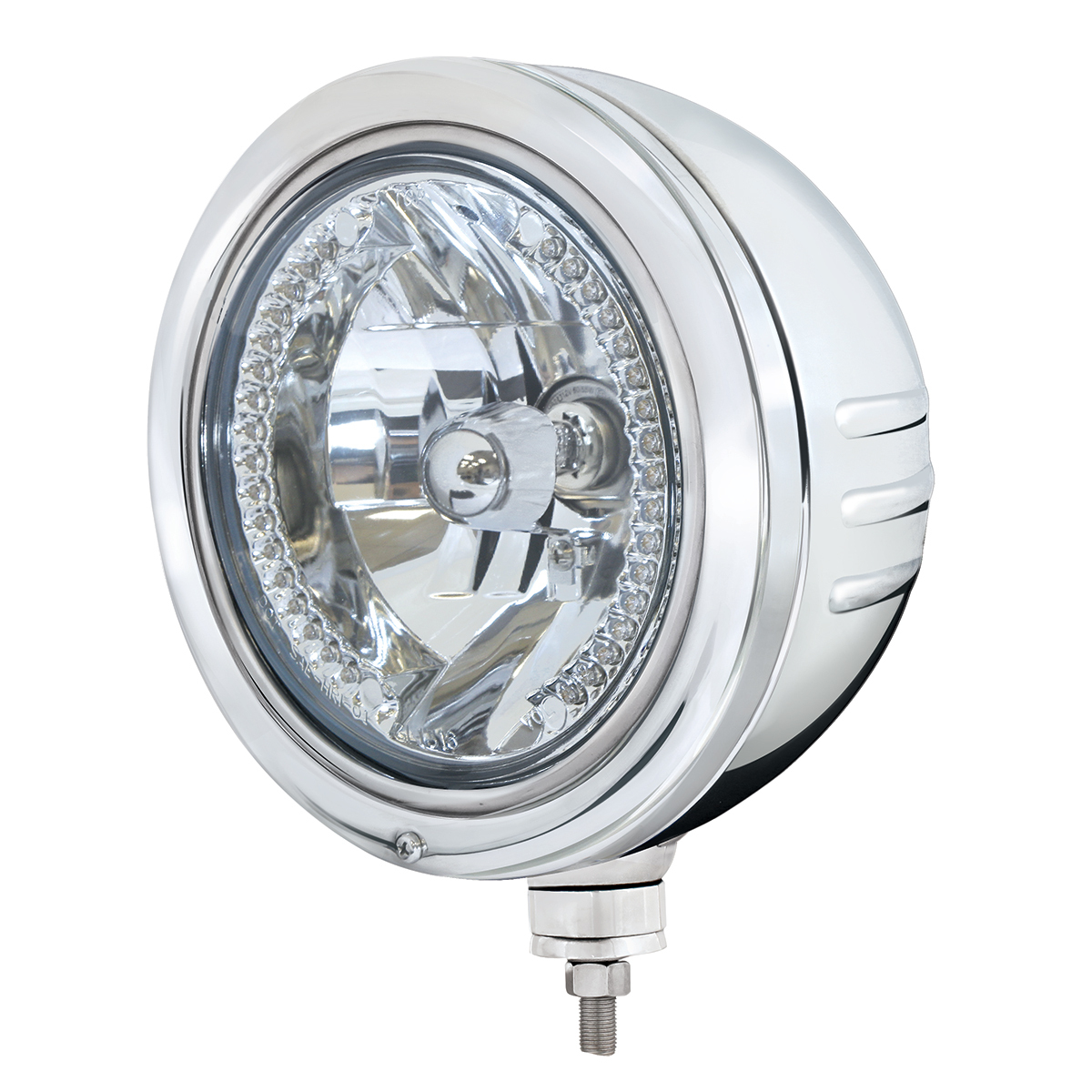 Stainless Bullet Embossed Stripe Headlight Housing With 34 White LED Crystal Halogen Headlight - Thumbnail 3