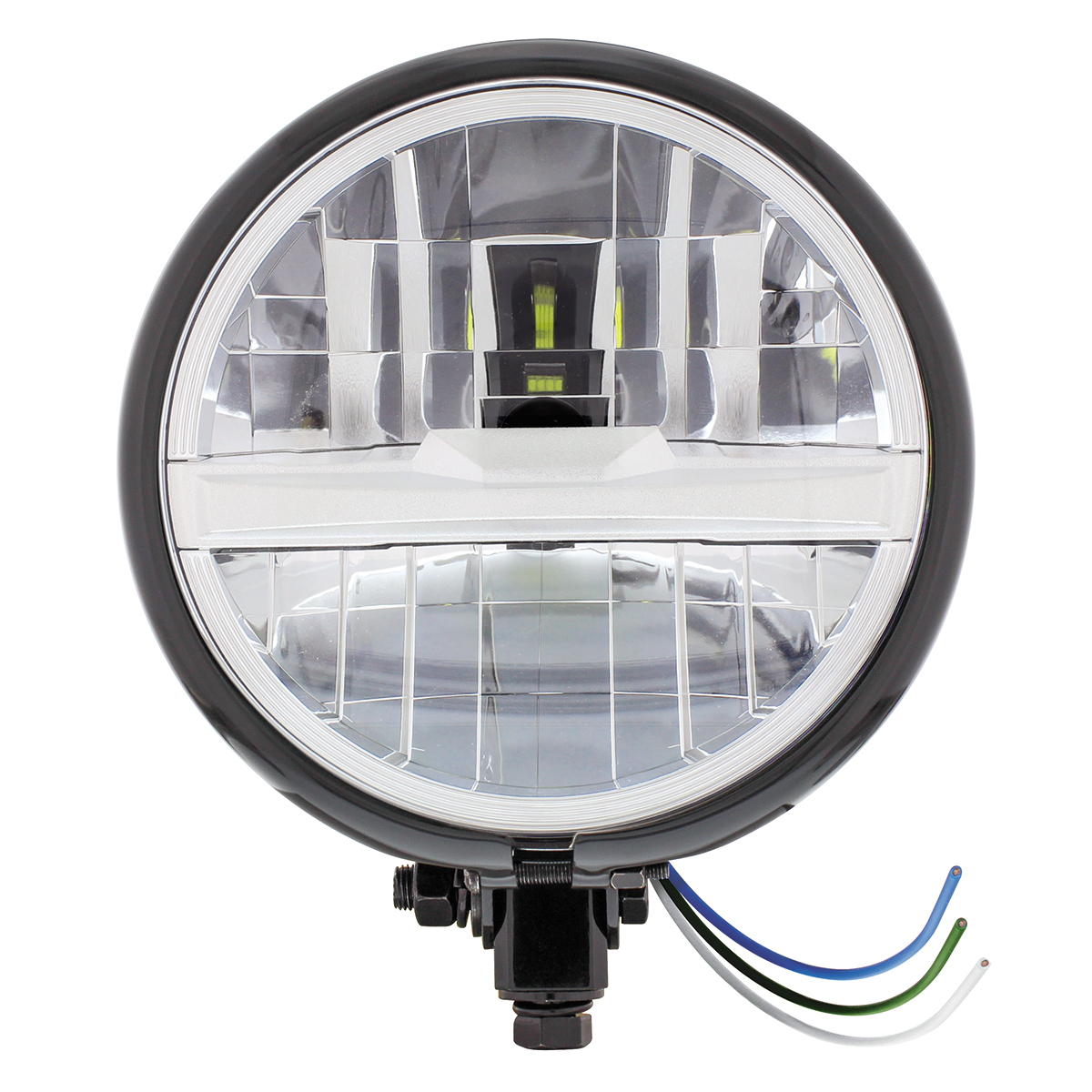 Black 5-3/4" Motorcycle Headlight 8 LED Bulb With Silver Bar - Bottom Mount - Thumbnail 4