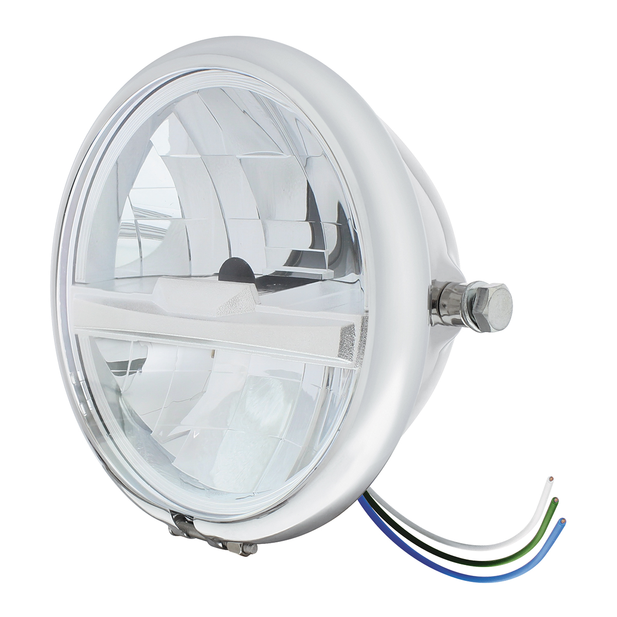 Chrome 5-3/4" Motorcycle Headlight 8 LED Bulb With Silver Bar - Side Mount - Thumbnail 2