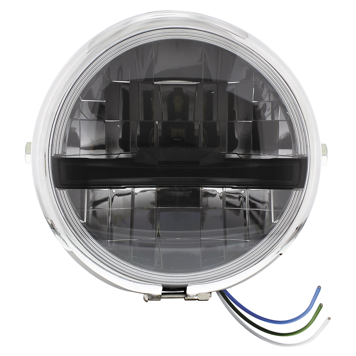 Chrome 5-3/4" Motorcycle Headlight 8 LED Blackout Bulb With Black Bar - Side Mount - Thumbnail 4