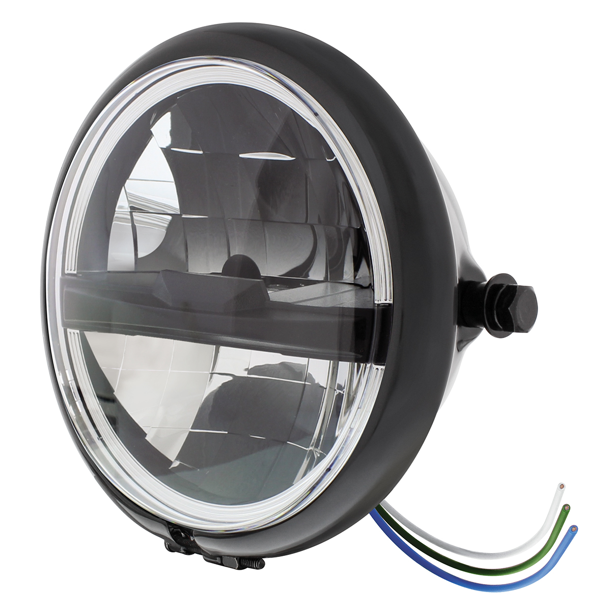 Black 5-3/4" Motorcycle Headlight 8 LED Blackout Bulb With Black Bar - Side Mount - Thumbnail 2