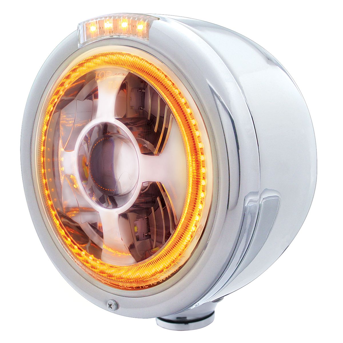 Stainless Steel Bullet Half Moon Headlight LED Projection Headlight & LED Turn Signal - Clear Lens
