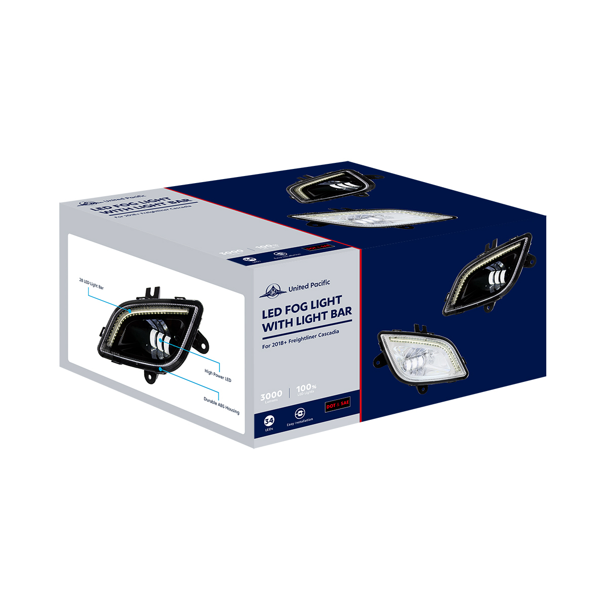 34 LED Chrome Fog Light With LED Light Bar For 2018-2024 Freightliner Cascadia - Passenger - Thumbnail 8