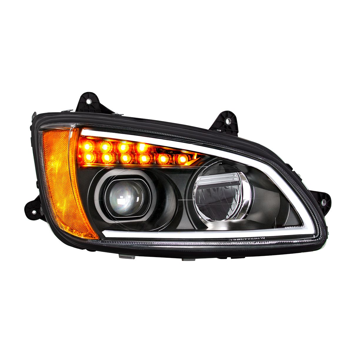 Black Full LED Projection Headlight With Turn Signal & Position Light Bar For 2008-2017 Kenworth T660 - Passenger