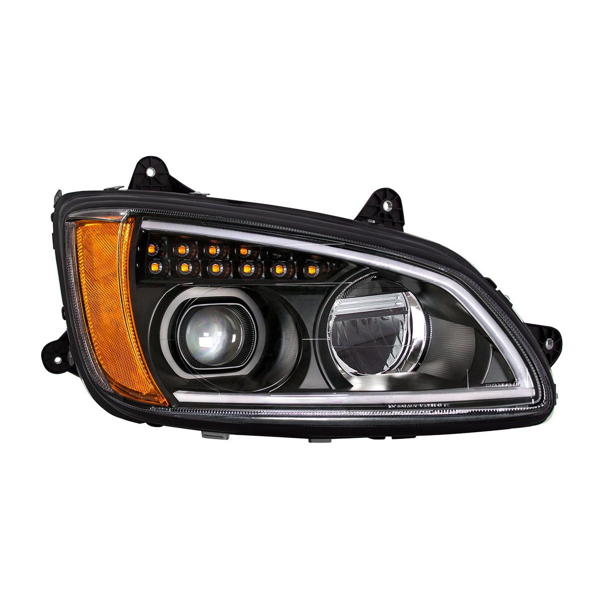 Black Full LED Projection Headlight With Turn Signal & Position Light Bar For 2008-2017 Kenworth T660 - Passenger - Thumbnail 2