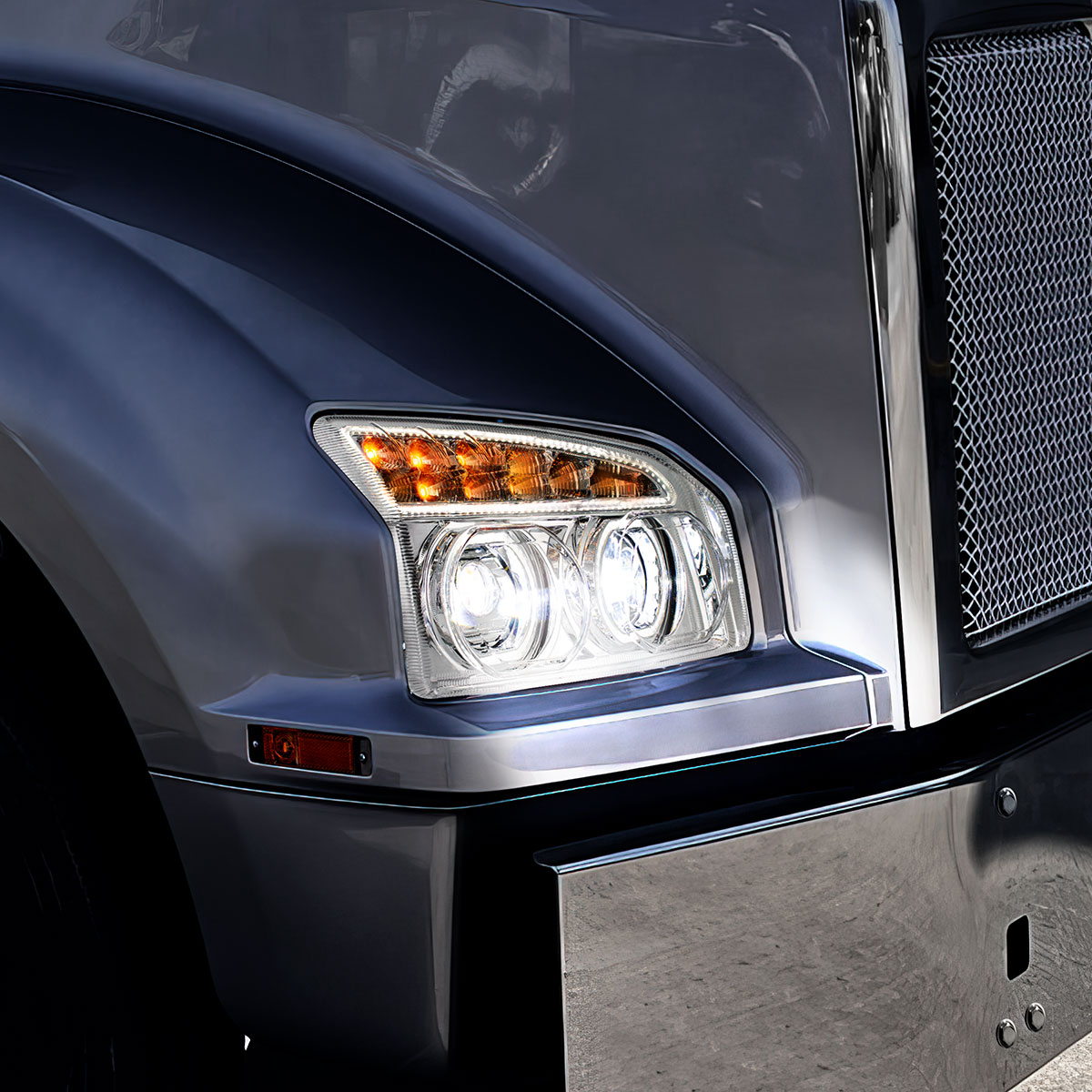 Chrome 11 LED Headlight For 2015-2024 Kenworth T880-Passenger - Thumbnail 10