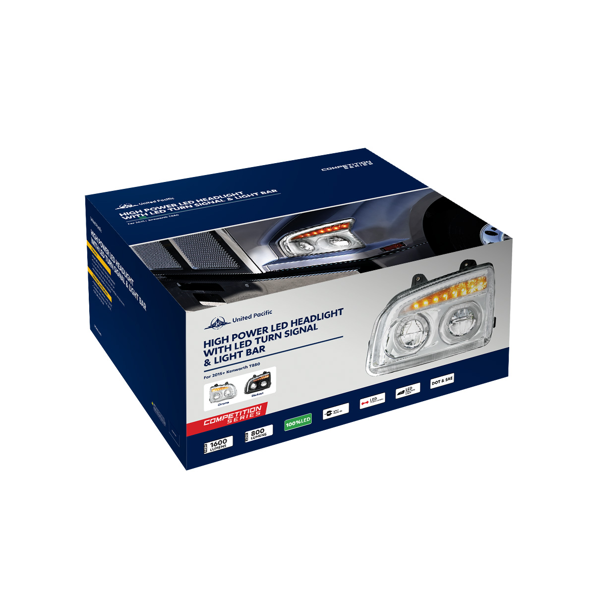 High Power LED Chrome Headlight With LED Turn Signal & Light Bar For 2015-2025 Kenworth T880-Driver - Thumbnail 13