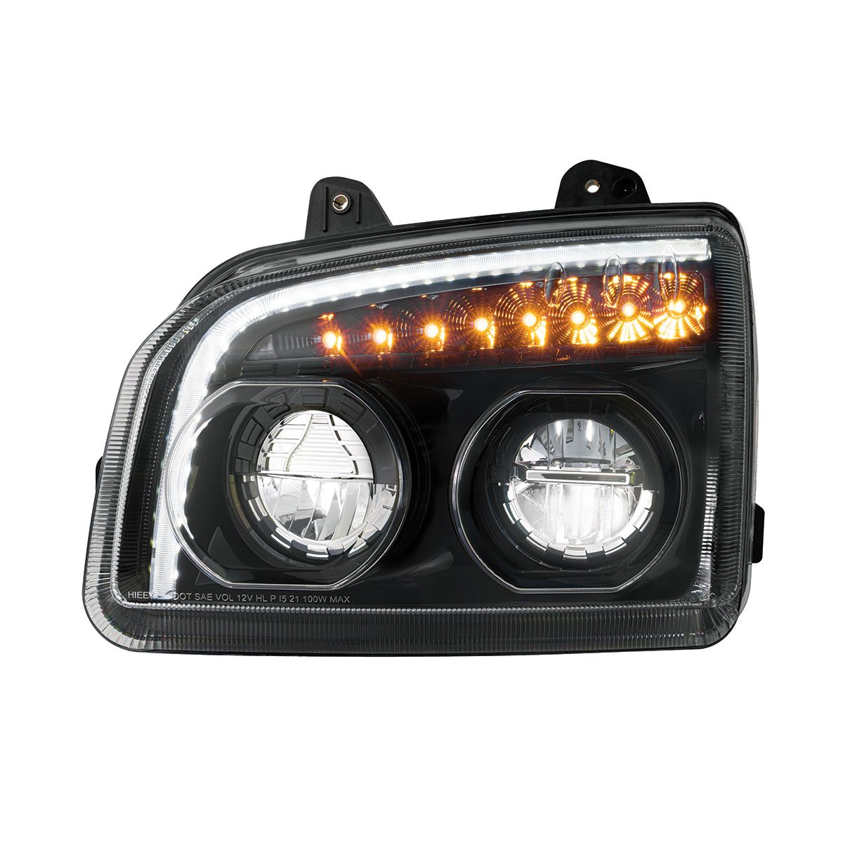High Power LED Blackout Headlight With LED Turn Signal & Light Bar For 2015-2025 Kenworth T880-Driver