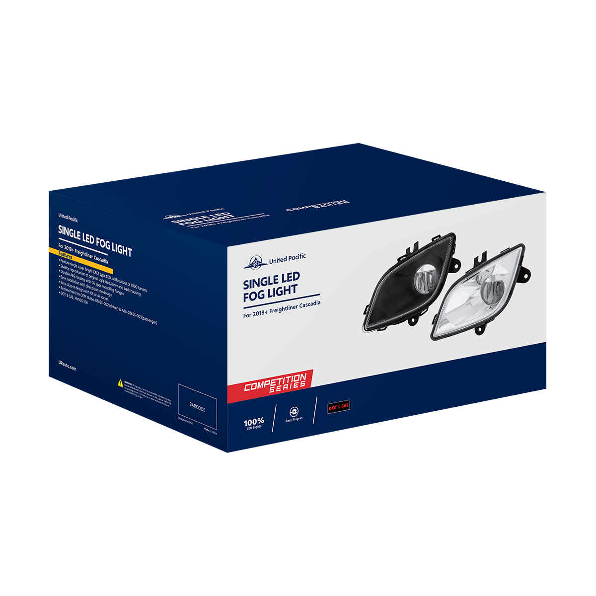 Black Single LED Fog Light For 2018-2024 Freightliner Cascadia - Driver - Competition Series - Thumbnail 6