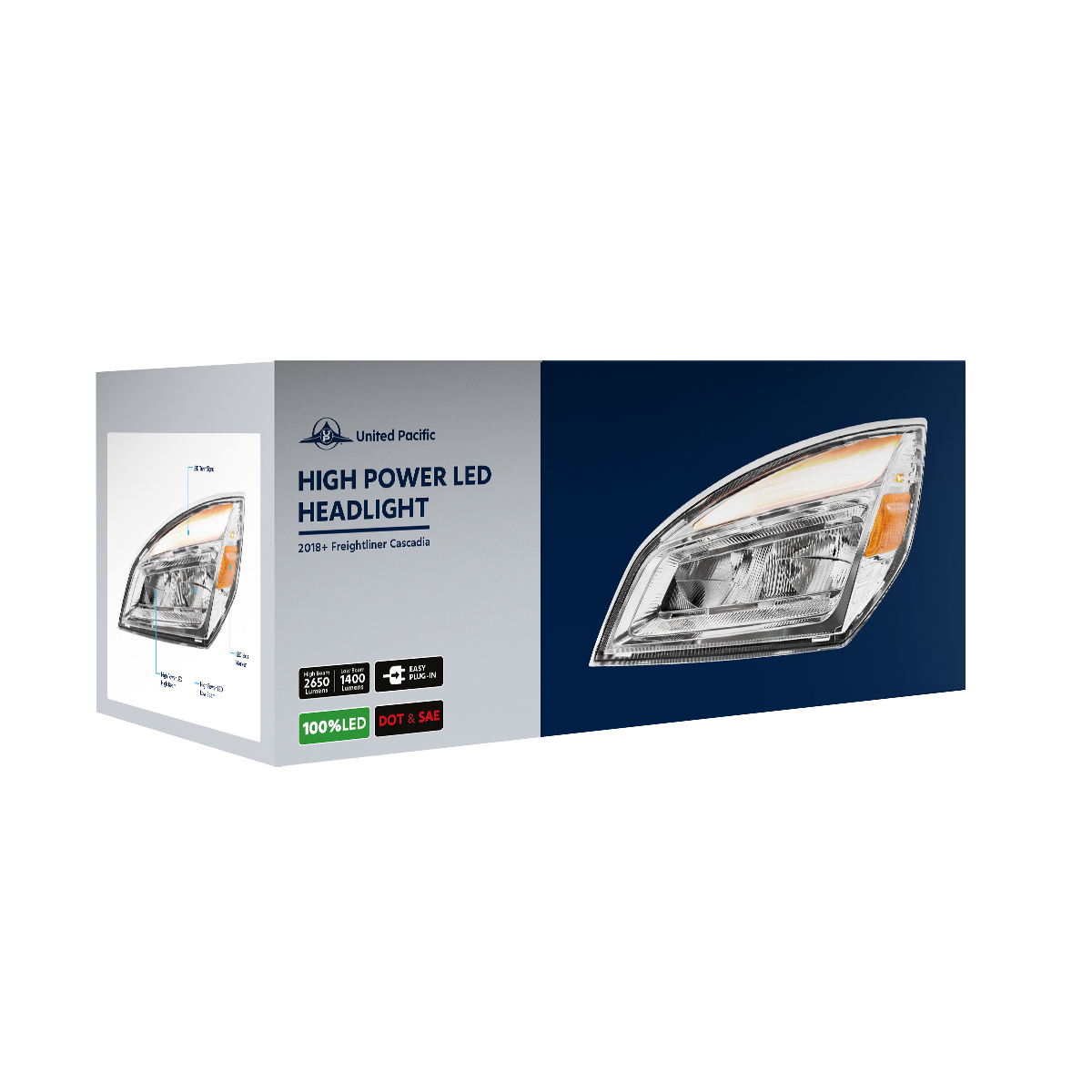 High Power Chrome LED Headlight For 2018-2024 Freightliner Cascadia-Passenger - Thumbnail 12