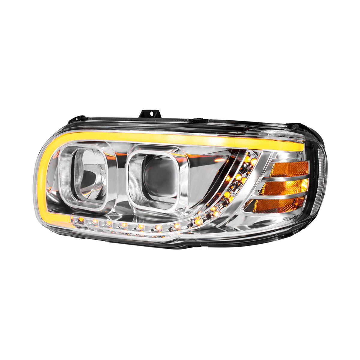 Chrome Projection Headlight With LED Turn Signal & Light Bar For 2008-2024 Peterbilt 389-Driver