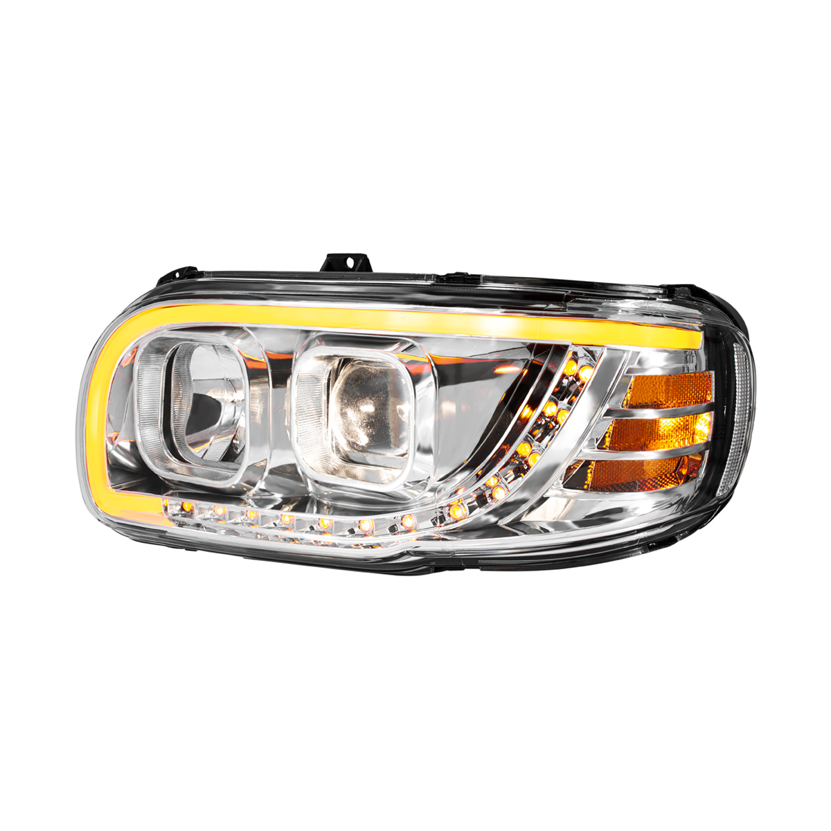 Chrome Projection Headlight With LED Turn Signal & Light Bar For 2008-2024 Peterbilt 389-Driver - Thumbnail 2