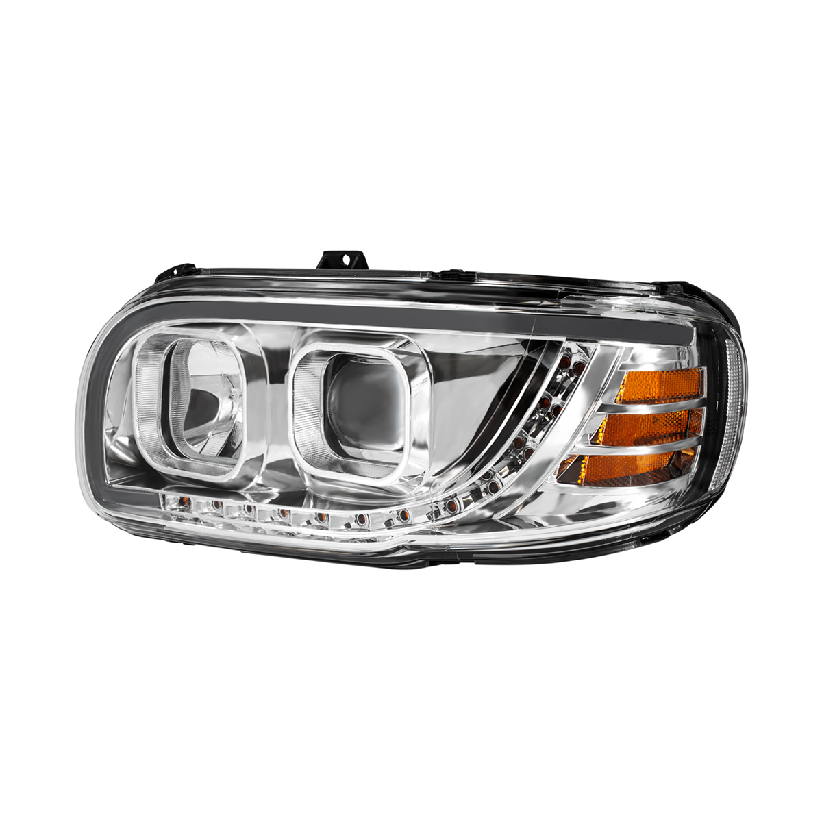 Chrome Projection Headlight With LED Turn Signal & Light Bar For 2008-2024 Peterbilt 389-Driver - Thumbnail 3