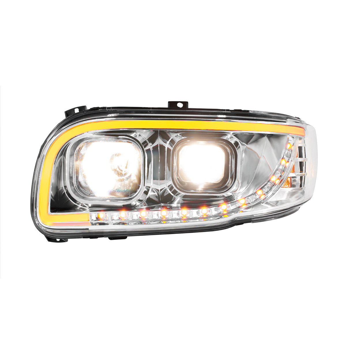 Chrome Projection Headlight With LED Turn Signal & Light Bar For 2008-2024 Peterbilt 389-Driver - Thumbnail 5