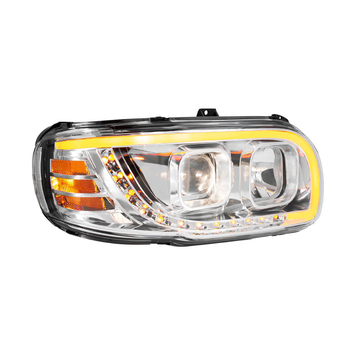 Chrome Projection Headlight With LED Turn Signal & Light Bar For 2008-2024 Peterbilt 389-Passenger - Thumbnail 2