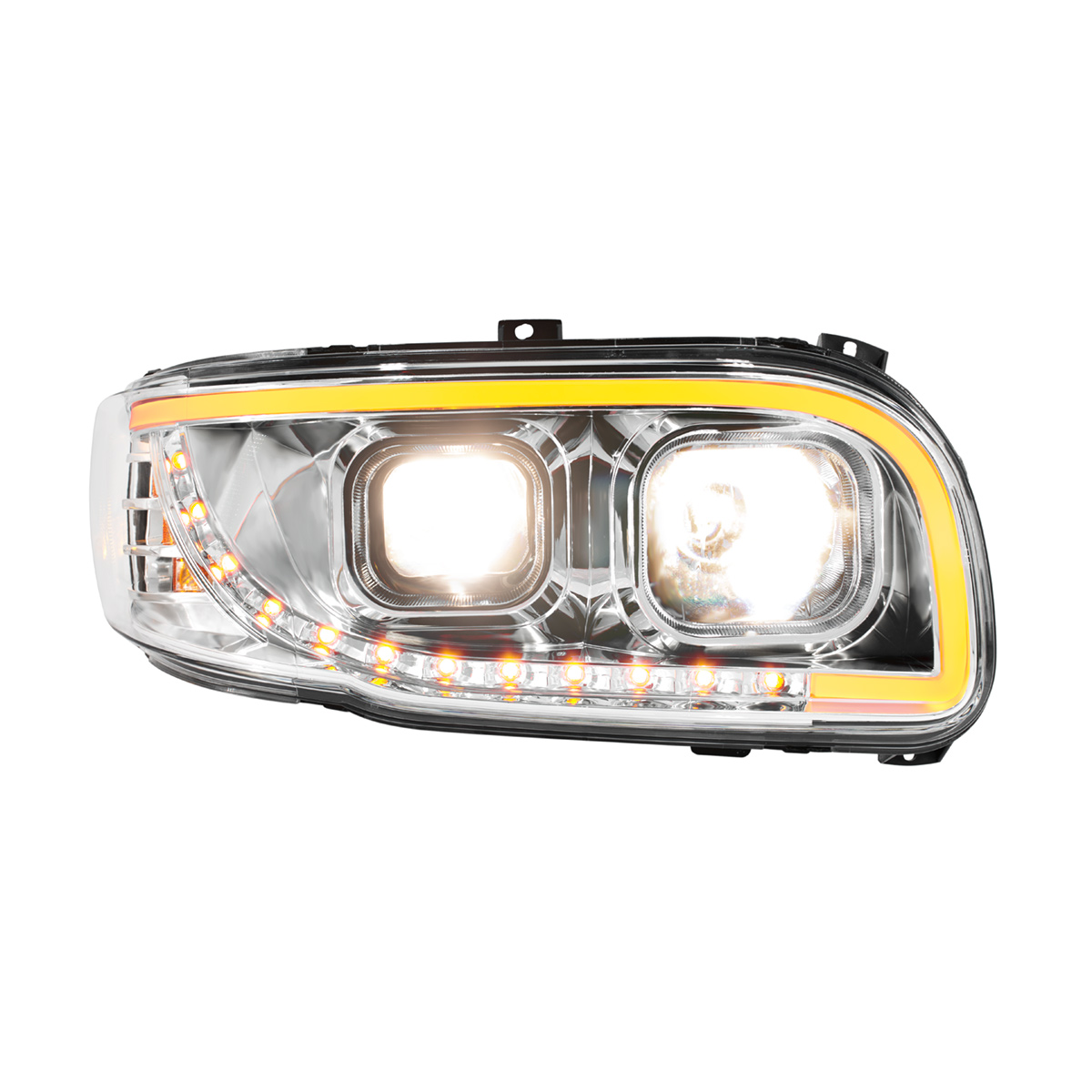 Chrome Projection Headlight With LED Turn Signal & Light Bar For 2008-2024 Peterbilt 389-Passenger - Thumbnail 5