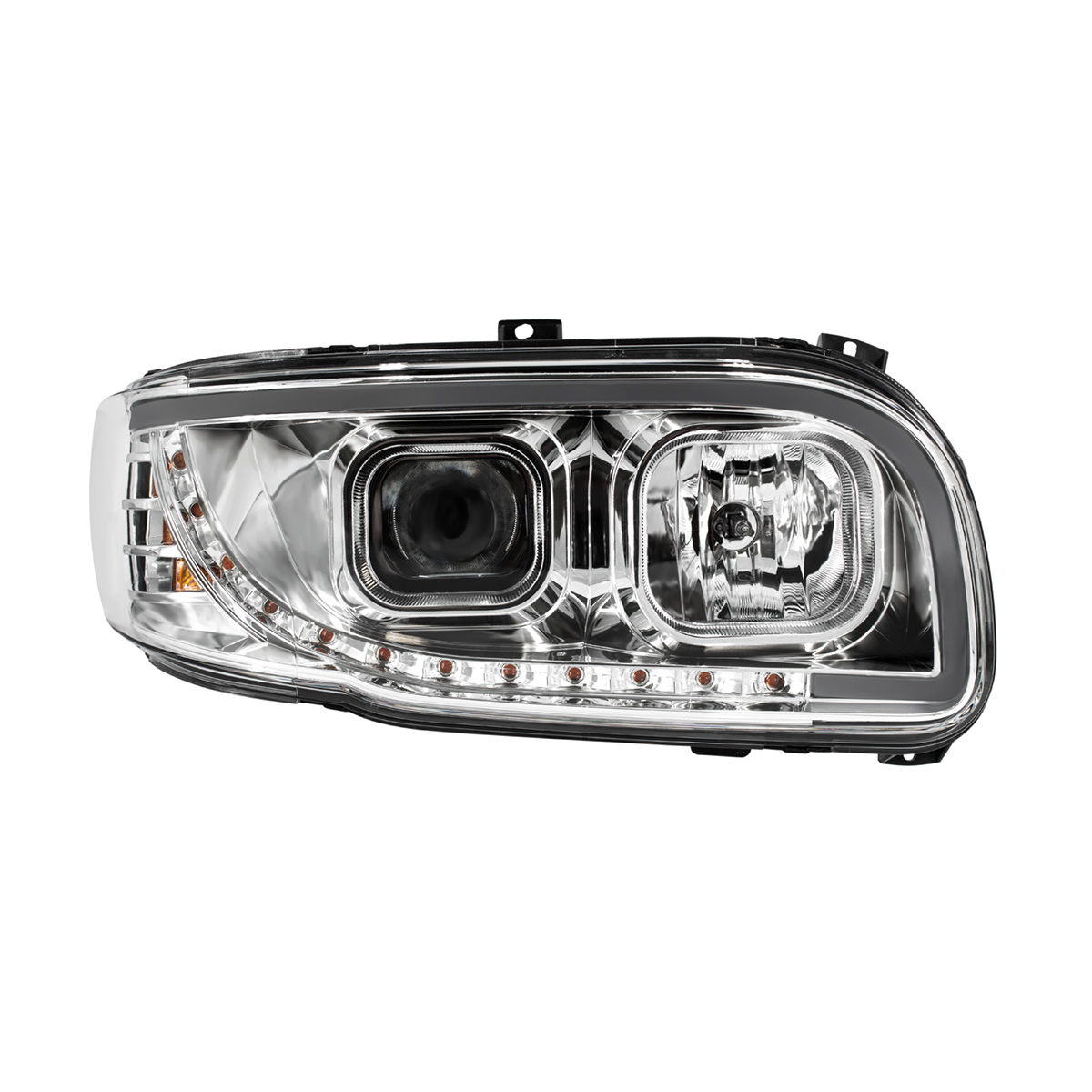 Chrome Projection Headlight With LED Turn Signal & Light Bar For 2008-2024 Peterbilt 389-Passenger - Thumbnail 6