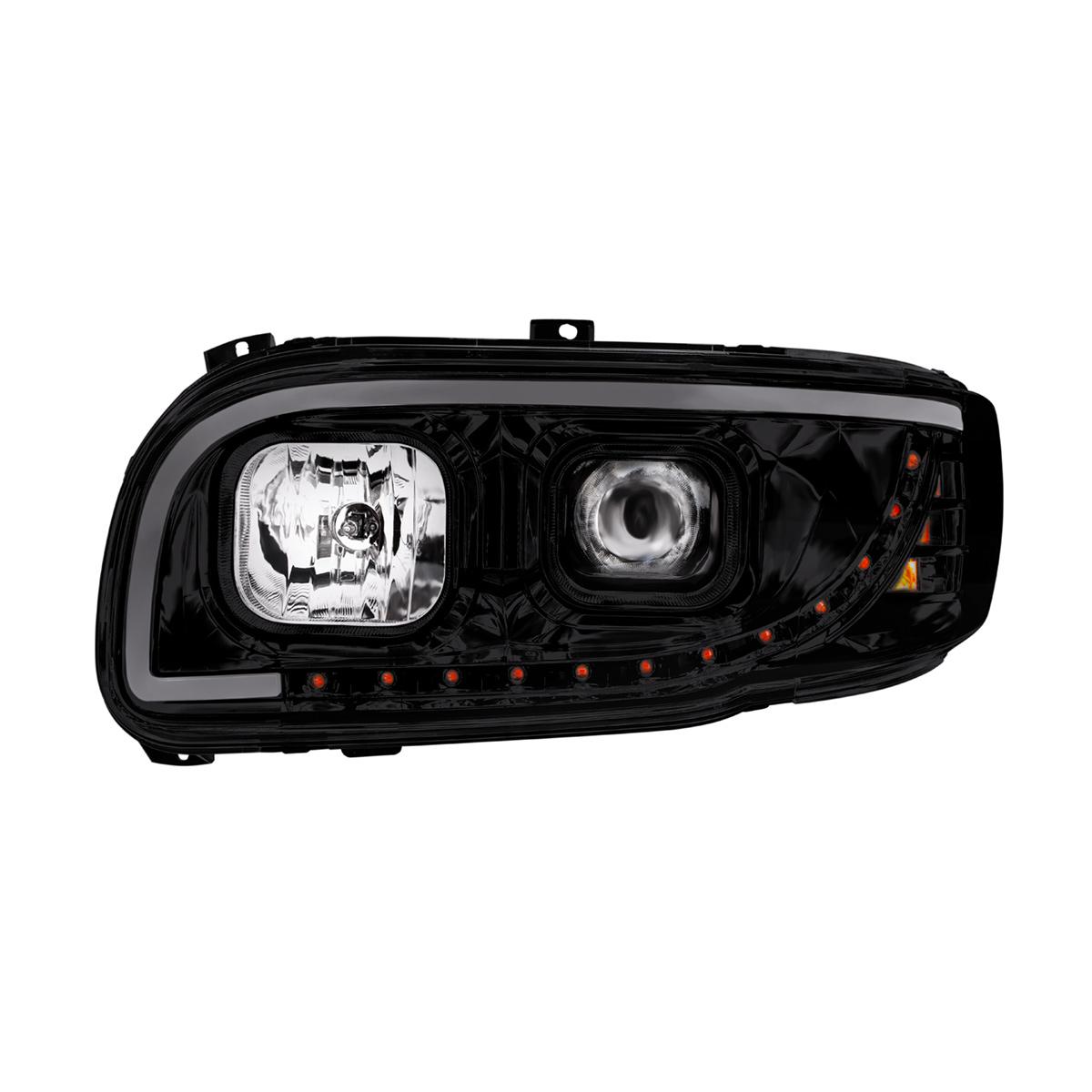 Blackout Projection Headlight With LED Turn Signal & Light Bar For 2008-2024 Peterbilt 389-Driver - Thumbnail 6