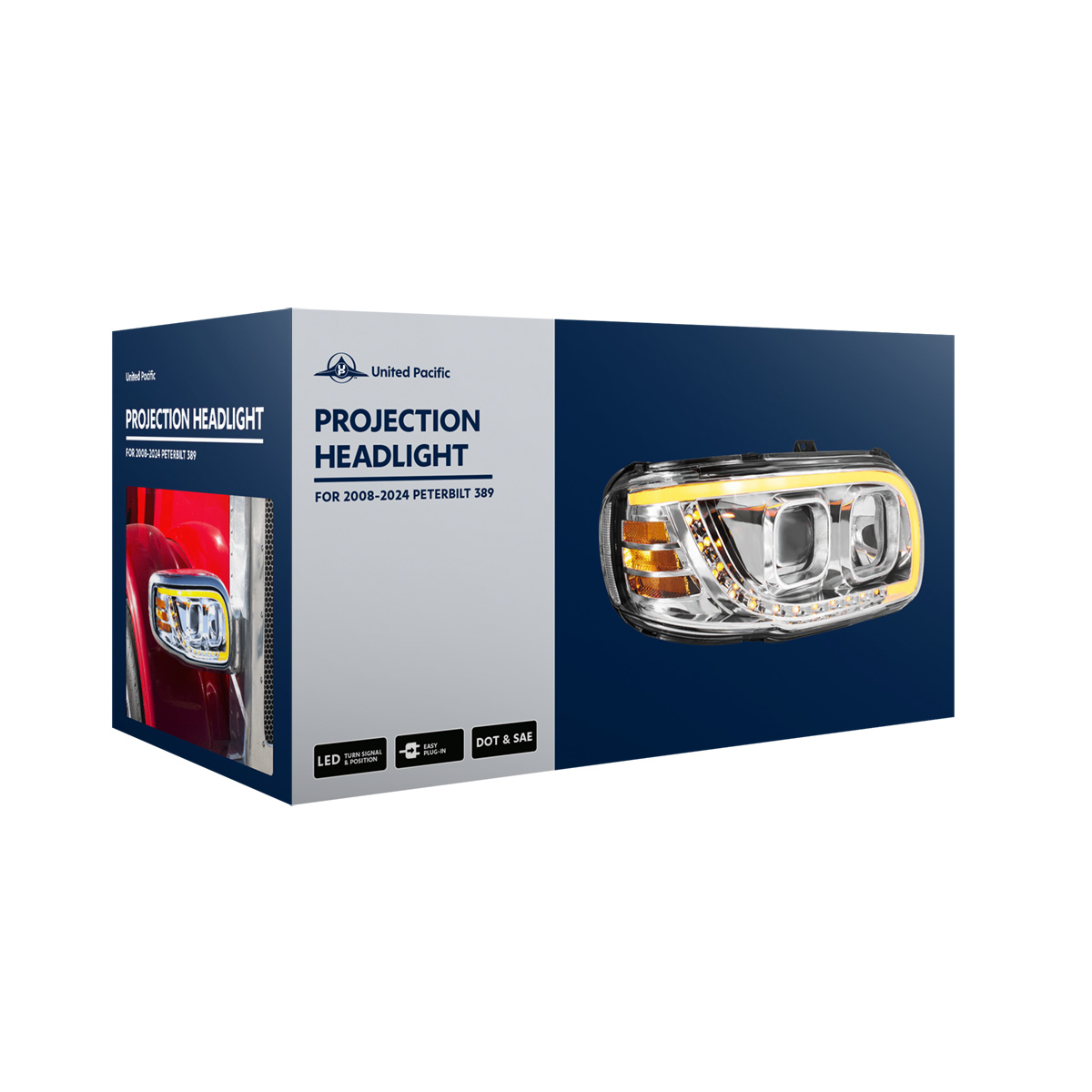 Blackout Projection Headlight With LED Turn Signal & Light Bar For 2008-2024 Peterbilt 389-Passenger - Thumbnail 9