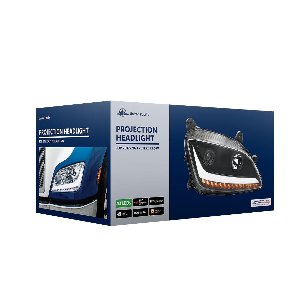 Chrome Projection Headlight With LED Position Light & Sequential Signal For 2012-2021 Peterbilt 579- Passenger - Thumbnail 7