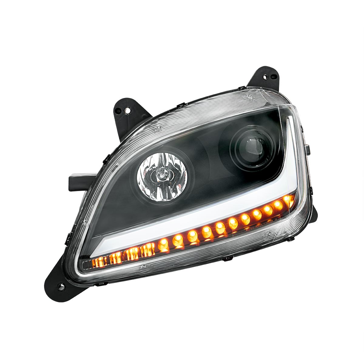 Black Projection Headlight With LED Position & Sequential Signal For 2012-2021 Peterbilt 579- Driver - Thumbnail 3