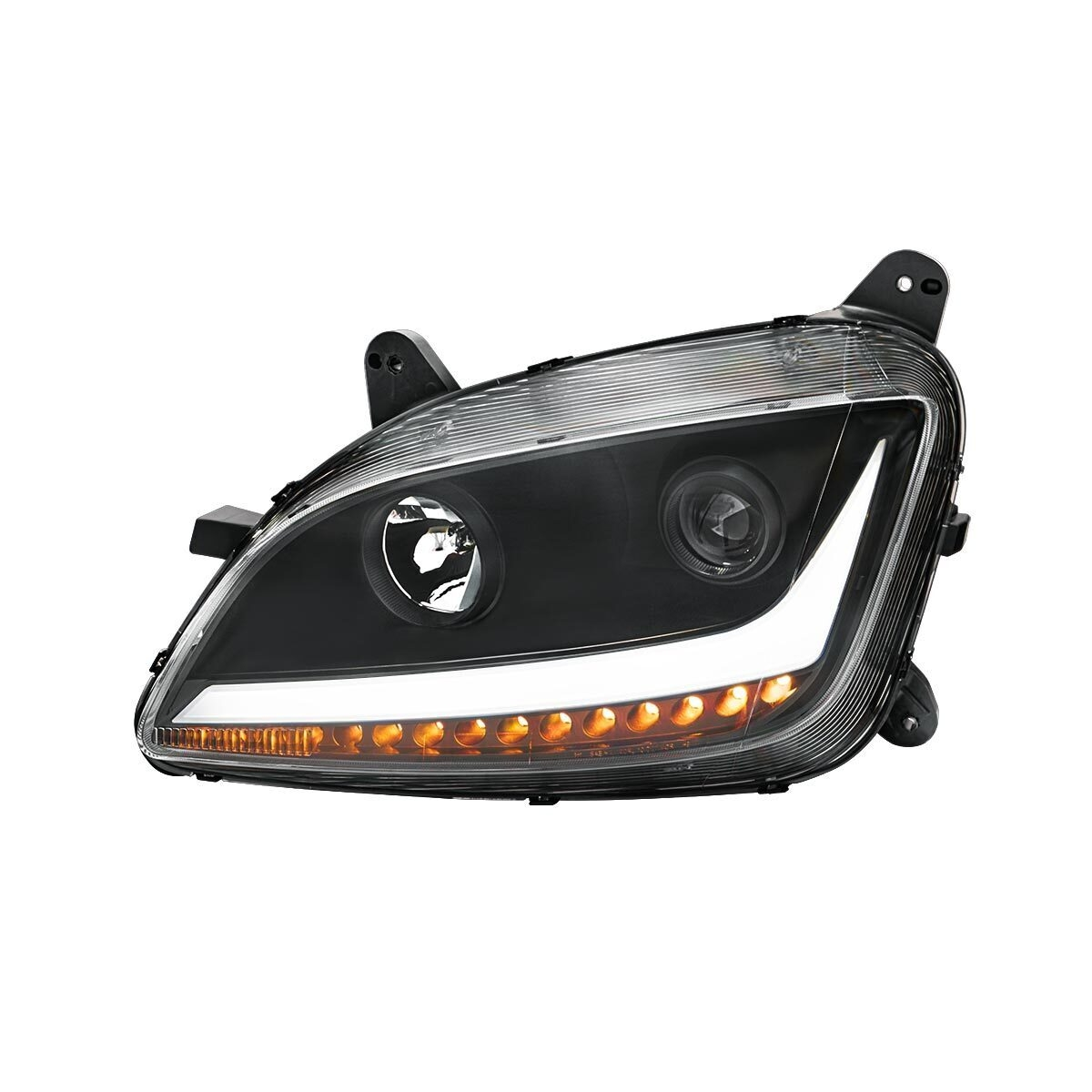Black Projection Headlight With LED Position & Sequential Signal For 2012-2021 Peterbilt 579- Driver - Thumbnail 9