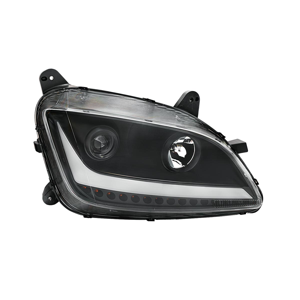 Black Projection Headlight With LED Position & Sequential Signal For 2012-2021 Peterbilt 579- Passenger - Thumbnail 2