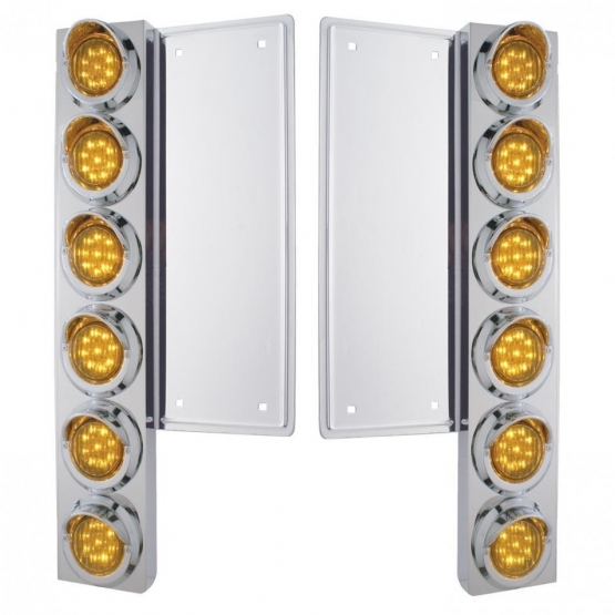 FL SS Front Air Cleaner Bracket W/12X 9 LED 2" Lights & Visors -Amber LED & Lens (Pair)