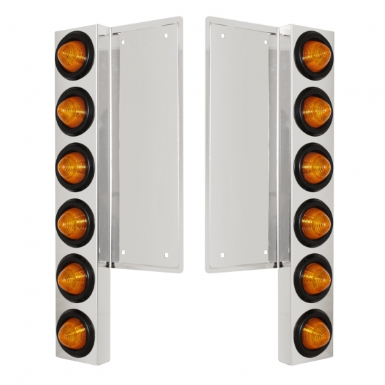 FL SS Front Air Cleaner Bracket W/12X 9 LED 2" Beehive Lights -Amber LED & Lens (Pair)