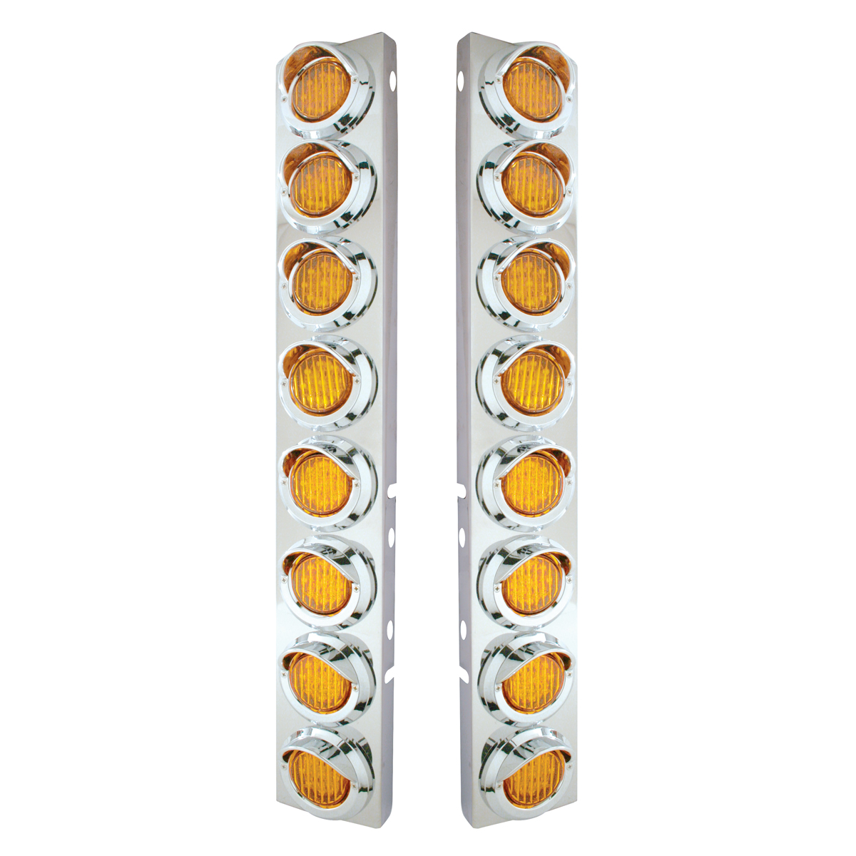 SS Front Air Cleaner Bracket With 16X 9 LED 2" Lights & Visors For Peterbilt-Amber LED & Lens - Thumbnail 2