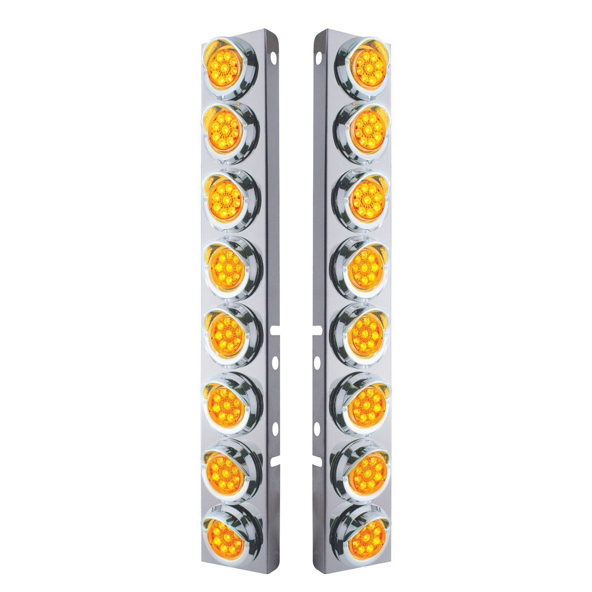 SS Front Air Cleaner Bracket With 16X 9 LED 2" Reflector Lights & Visors For Peterbilt -Amber LED & Lens